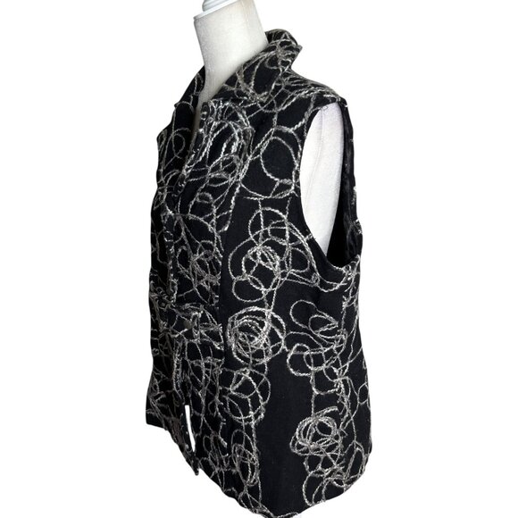 Tumbleweed Sleeveless Vest Jacket XL Black Wool Abstract White Swirl Snaps - Picture 3 of 8